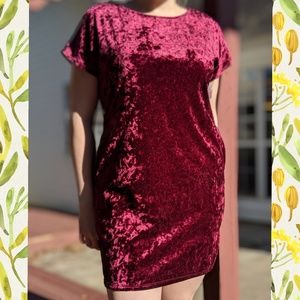 Crushed Velvet Burgundy Dress
